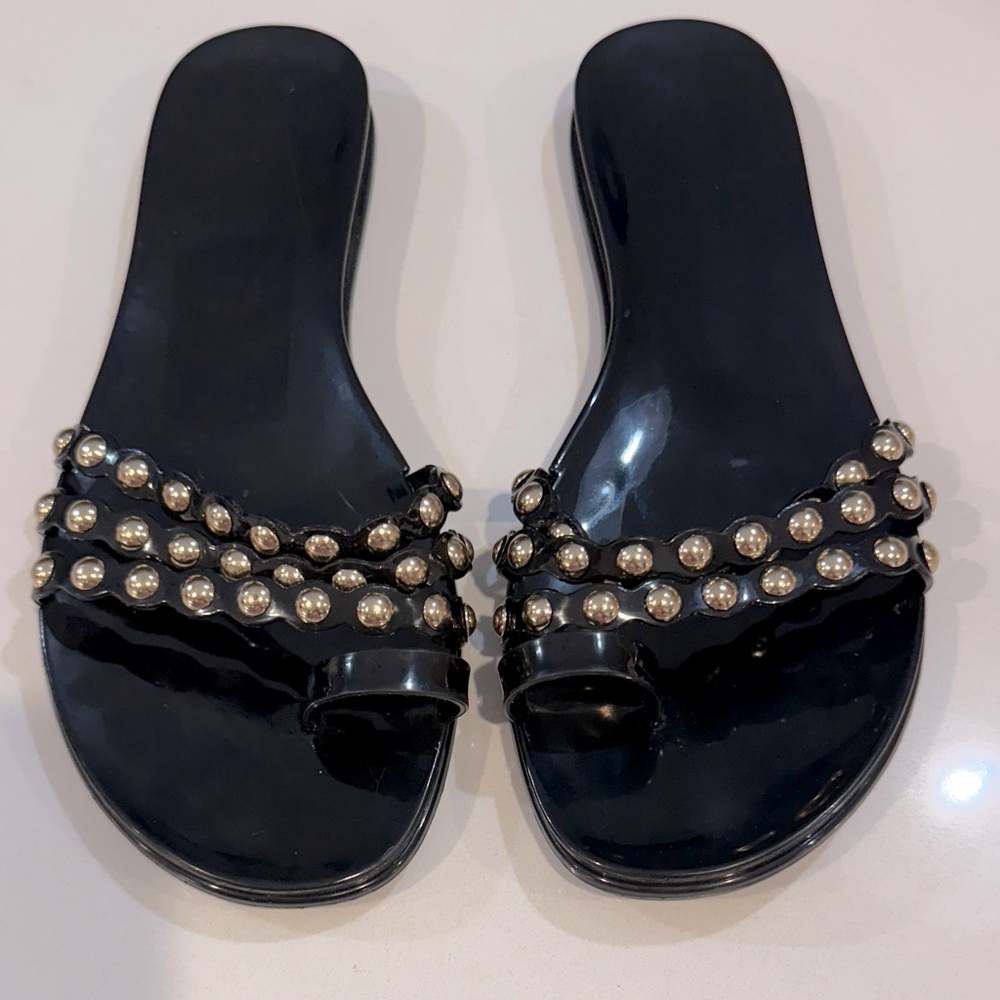 Vince Camuto Black Jelly Slide Sandals with Gold Accents